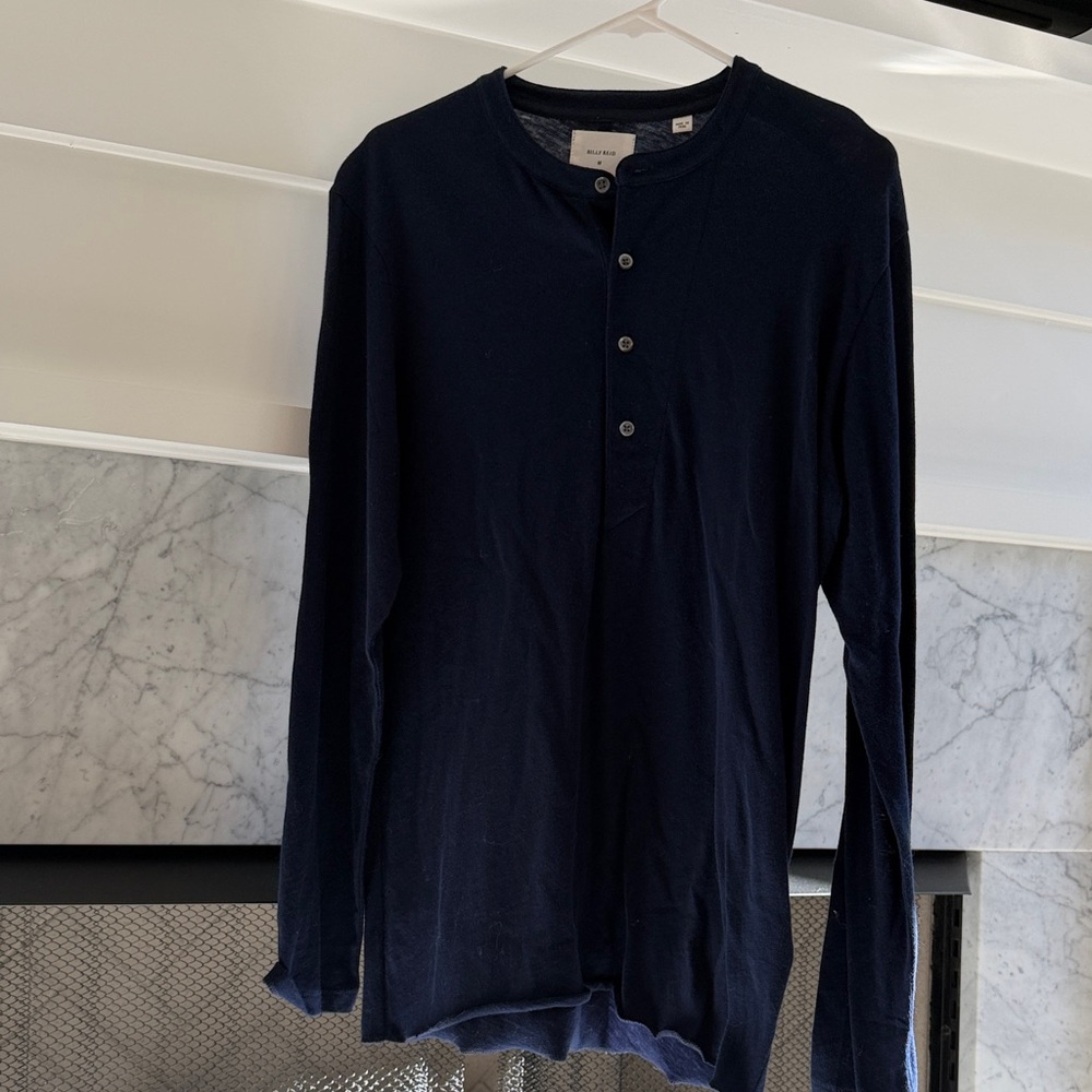 Billy Reid  Men's Dark Blue Long Sleeve Cotton & Cashmere Henley
